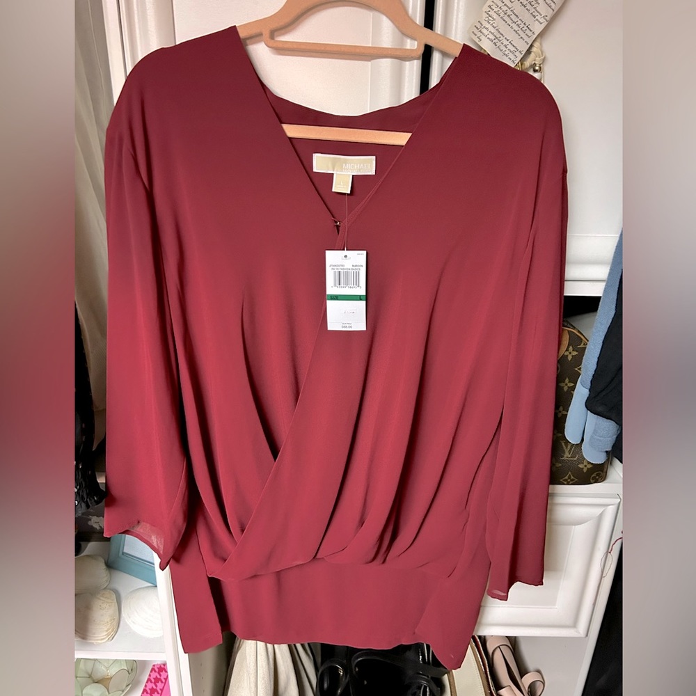 MICHAEL MICHAEL KORS NWT—HIGH LOW MAROON CHIFFON SHIRT